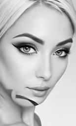 a woman has bright makeup and silver hair