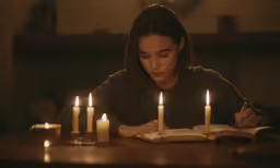 there is a girl that has a book in front of her