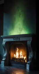 a fire place with lots of flames sitting in the center