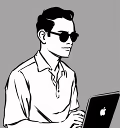a drawing of a person using a laptop