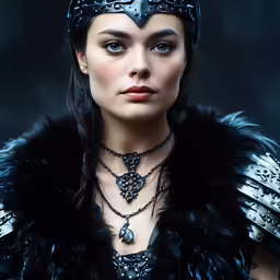 a woman wearing a feather and metal outfit