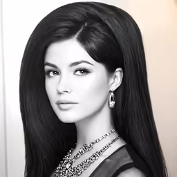 black and white photograph of woman in dress with long hair
