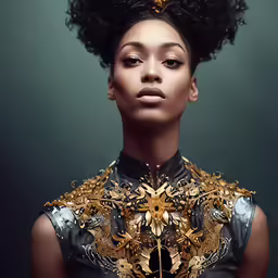 an african american woman is wearing an elaborate outfit