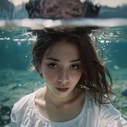 a woman who is underwater near the ocean
