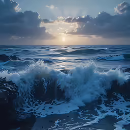 the sun sets as storm clouds roll in over the ocean