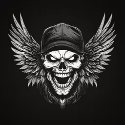an artistic illustration of a skull wearing a baseball cap