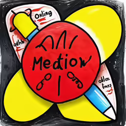 a drawing of a cartoon of a yellow flower and the words, mid meetor to be done in cursive letters