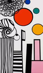 colorful objects are floating around a white background