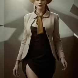 woman in a hat is walking down the runway