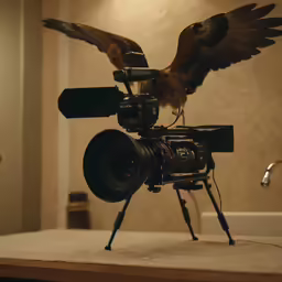a hawk is sitting on top of the camera