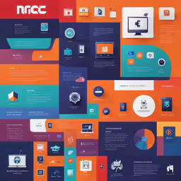 an info board with a bunch of different colors,a bunch of posters showing different types of technology