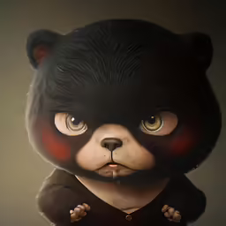 a big stuffed black bear is posed to look very evil