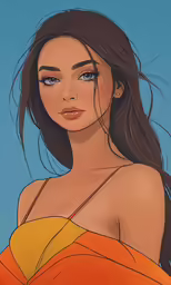 this is an artist painting of a girl in orange