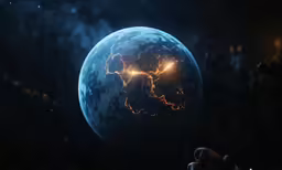 the earth is glowing at night and it looks like it is about to leave space