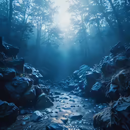 a stream running through a forest filled with water