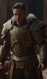 a man with many costumes and a furry collar