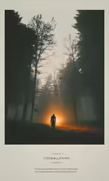 the man standing in front of a sun in a foggy forest