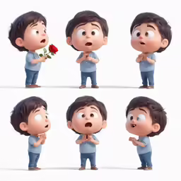 six character images show the same person with different facial expressions