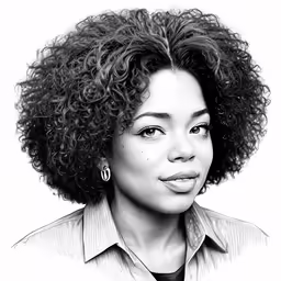 a close up of a person with curly hair