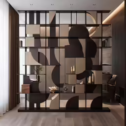 an art piece on display in a modern room