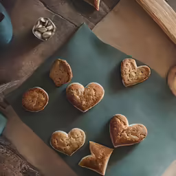an overhead view of small heart shaped cookies