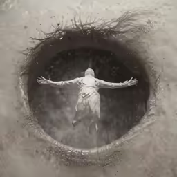 a man standing inside of a sink covered in water
