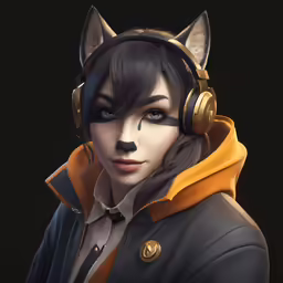 a woman in costume and headphones with ears
