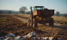 a tractor on the side of a dirt road