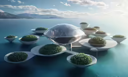 a futuristic looking sculpture in the middle of water