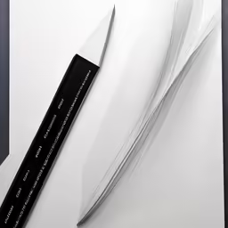 a knife sitting on top of white papers