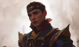 a person in armor standing outside