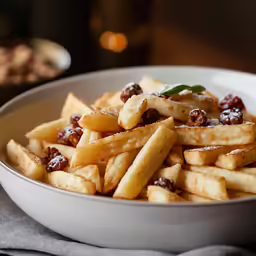 a close up of french fries in a bowl