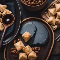 small plates with sweet dessert on them, with nuts