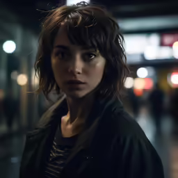 a person standing on a street with one eye open