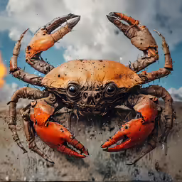 a large crab that has taken on fire to make its own photo