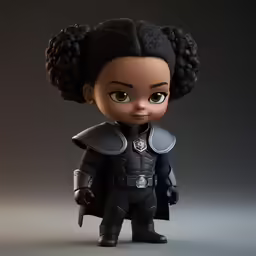 a toy with a braid standing in the dark
