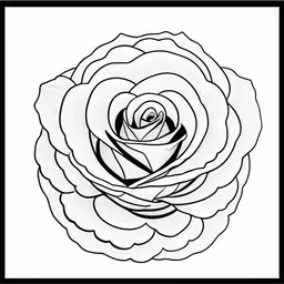 a black and white drawing of a flower,a drawing of a flower with lines on it,a black and white outline drawing of a flower,the outline of a rose is shown on a white background,a drawing of a flower on a white background