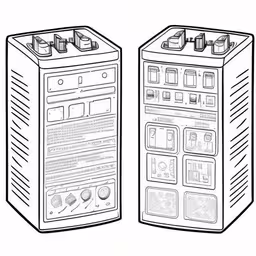 two boxes are shown with an image of the inside of it,two cartons with a graphic of the same product,a set of two battery boxes drawing,a black and white image of two batteries,two batteries in front of a white background