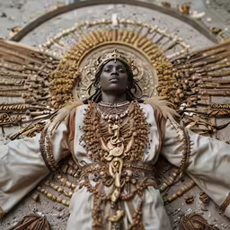 the woman is dressed in an elaborate style