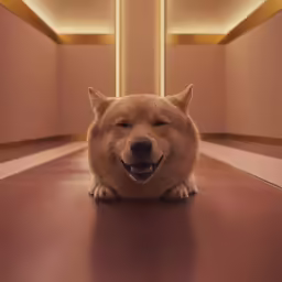 the dog is lying down on the floor