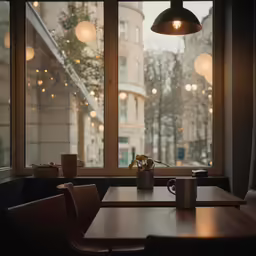 a window that has lights hanging in it