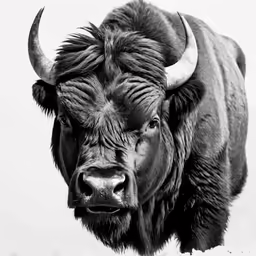 a black and white photo of a large bull