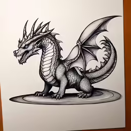 a black and white drawing of a dragon