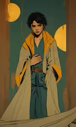 a painting of a man dressed in blue and yellow