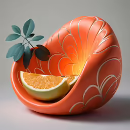 an orange and grapefruit sitting in a chair