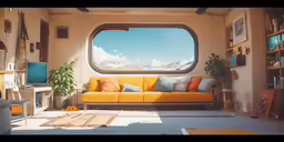 a room that has a big window inside