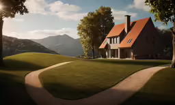 a house sitting on a lush green hillside
