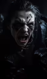 a male wearing black paint on his face