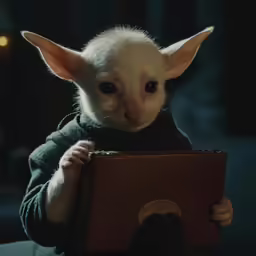 a small, sphy - haired cat with a book in its hands