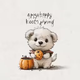 a drawing of a white teddy bear holding a pumpkin